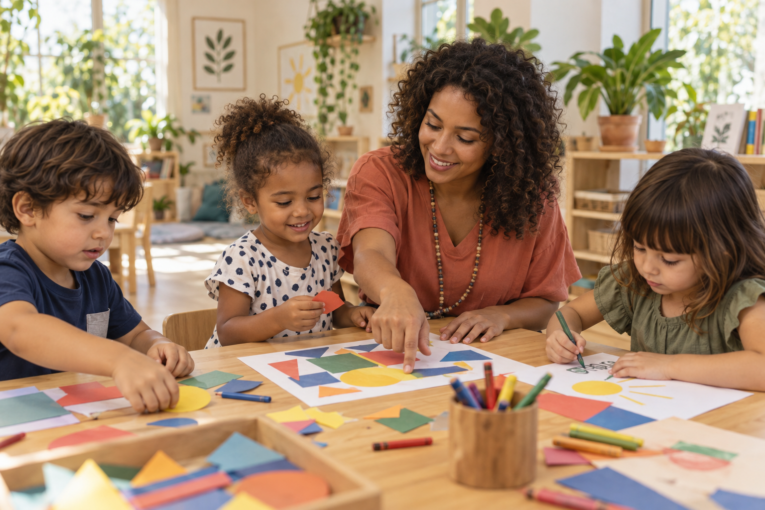 Cena ilustrativa de aprendizado e cuidado na educação infantil