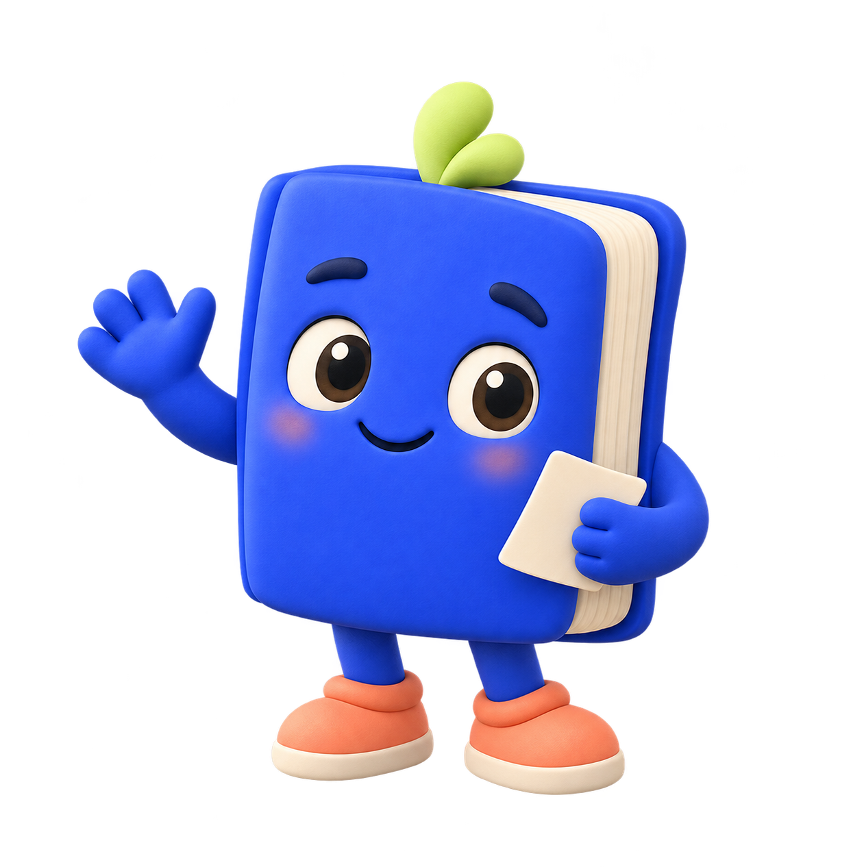 Samuca, o personagem do thinkEdu: um livro azul sorridente